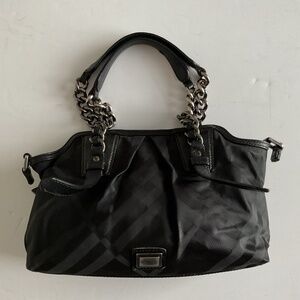 Authentic Burberry Chain Strap Handles Black Shoulder Bag Without Shoulder Strap